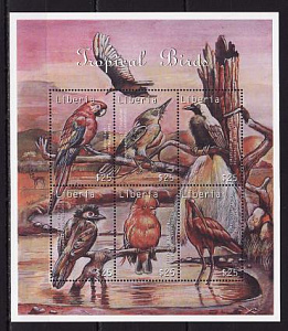 Либерия, 2000, Птицы, Попугаи, лист